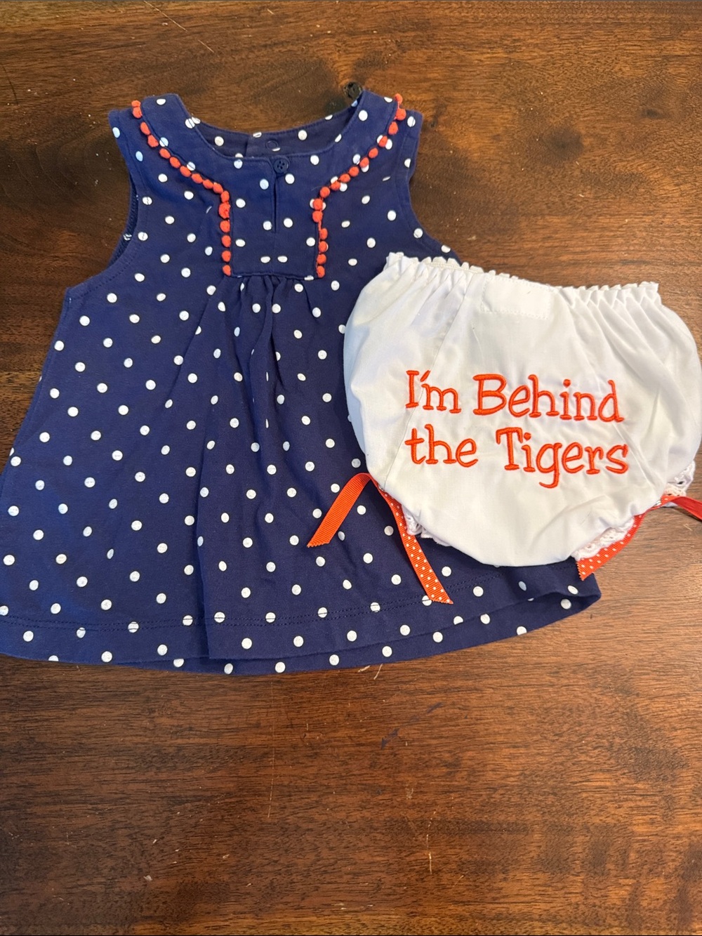 Auburn Tigers Navy Polka Dot set  with White Bloomers - Navy & White